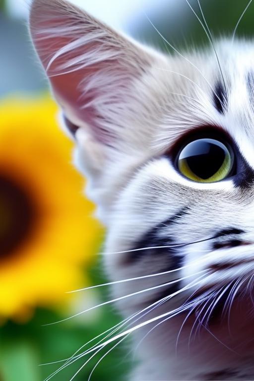 Un gato blanco de ojos azules con un girasol 🌻 
